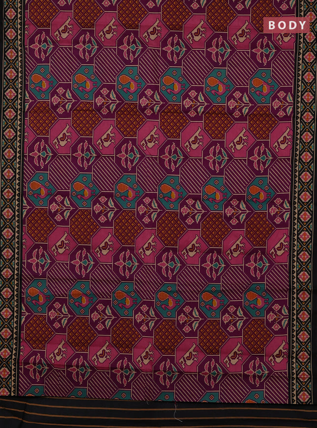 Muslin cotton saree purple and black with allover patola prints and printed border