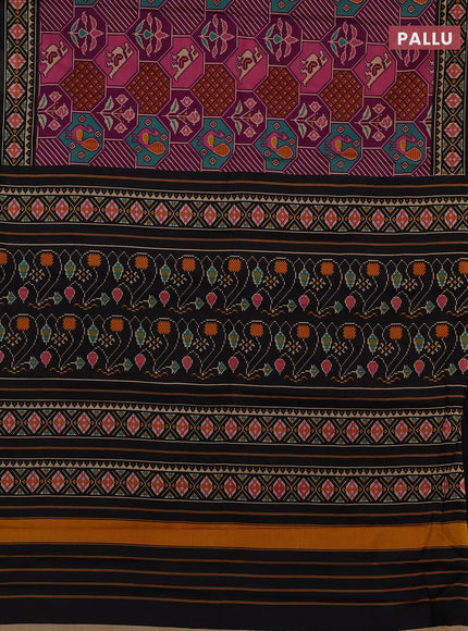 Muslin cotton saree purple and black with allover patola prints and printed border