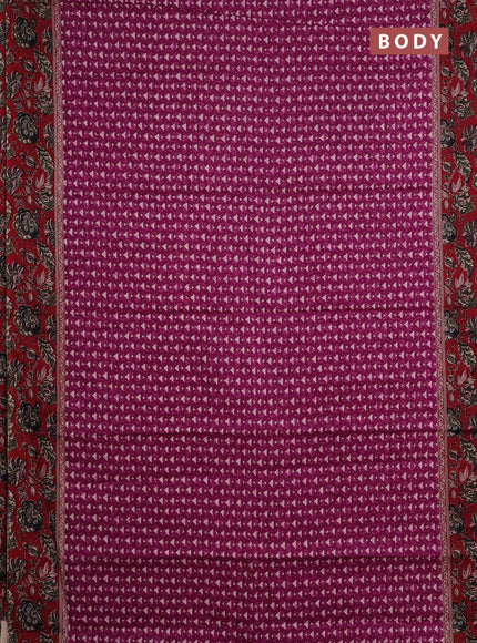 Muslin cotton saree purple and maroon with allover kalamkari prints and printed border