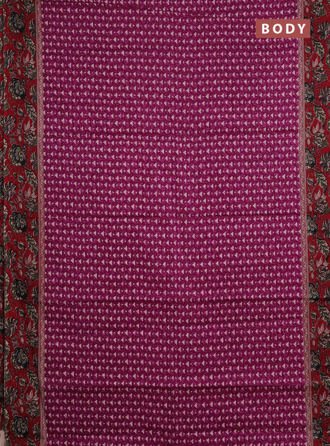 Muslin cotton saree purple and maroon with allover kalamkari prints and printed border