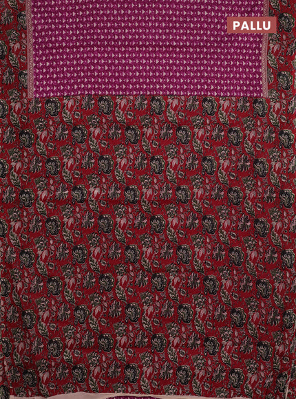 Muslin cotton saree purple and maroon with allover kalamkari prints and printed border