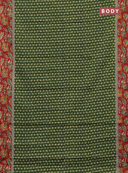 Muslin cotton saree green and maroon with allover kalamkari prints and printed border