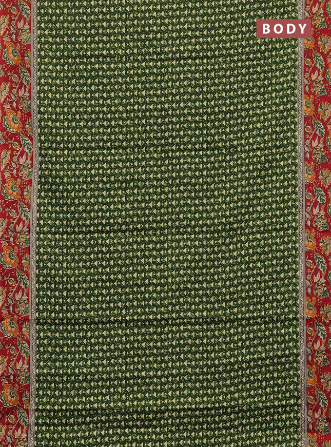 Muslin cotton saree green and maroon with allover kalamkari prints and printed border