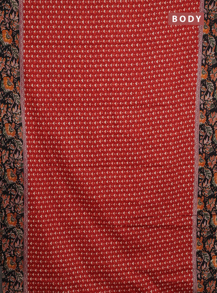 Muslin cotton saree maroon and black with allover kalamkari prints and printed border