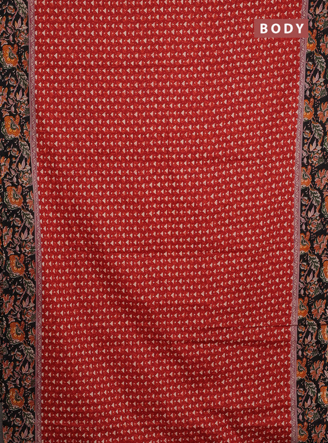 Muslin cotton saree maroon and black with allover kalamkari prints and printed border