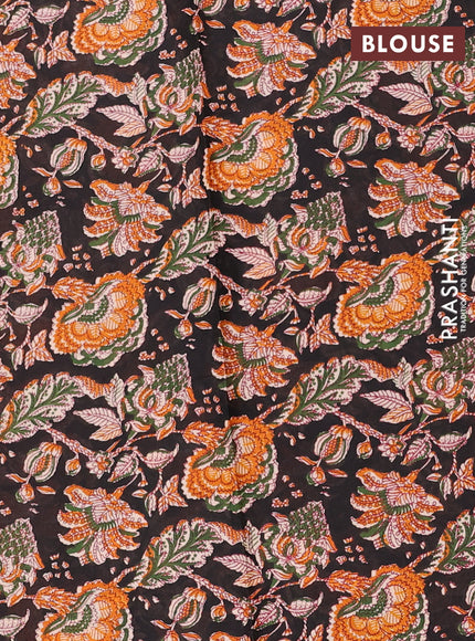 Muslin cotton saree maroon and black with allover kalamkari prints and printed border