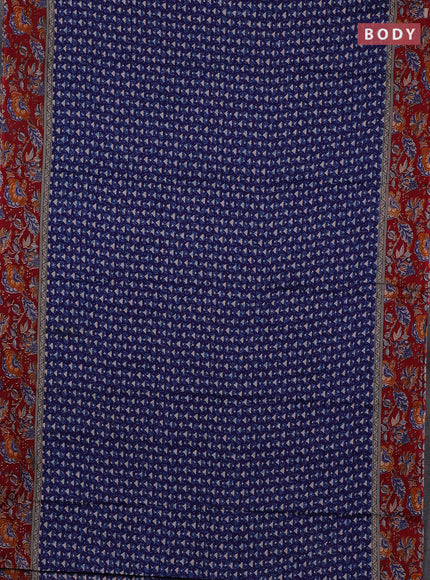 Muslin cotton saree blue and maroon with allover dabu prints and printed border