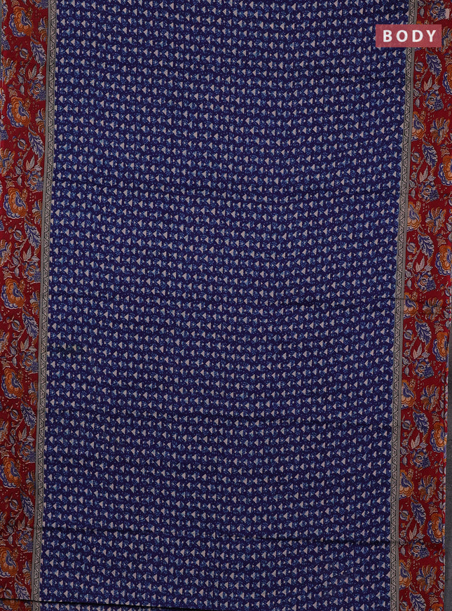 Muslin cotton saree blue and maroon with allover dabu prints and printed border