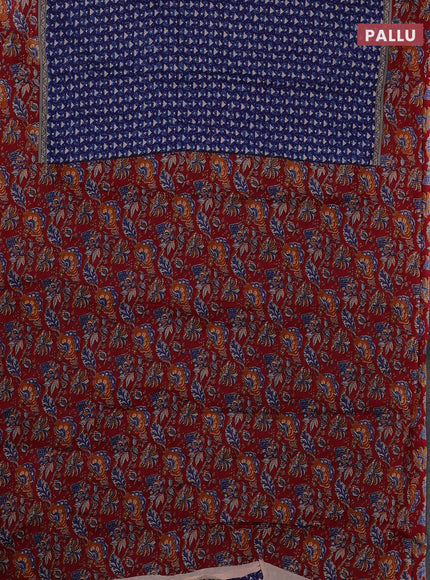 Muslin cotton saree blue and maroon with allover dabu prints and printed border