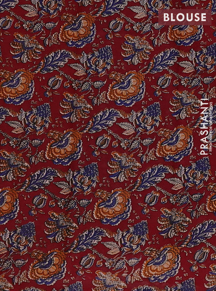 Muslin cotton saree blue and maroon with allover dabu prints and printed border