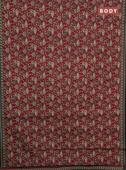 Muslin cotton saree maroon and red with allover kalamkari prints and printed border