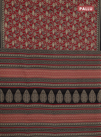 Muslin cotton saree maroon and red with allover kalamkari prints and printed border