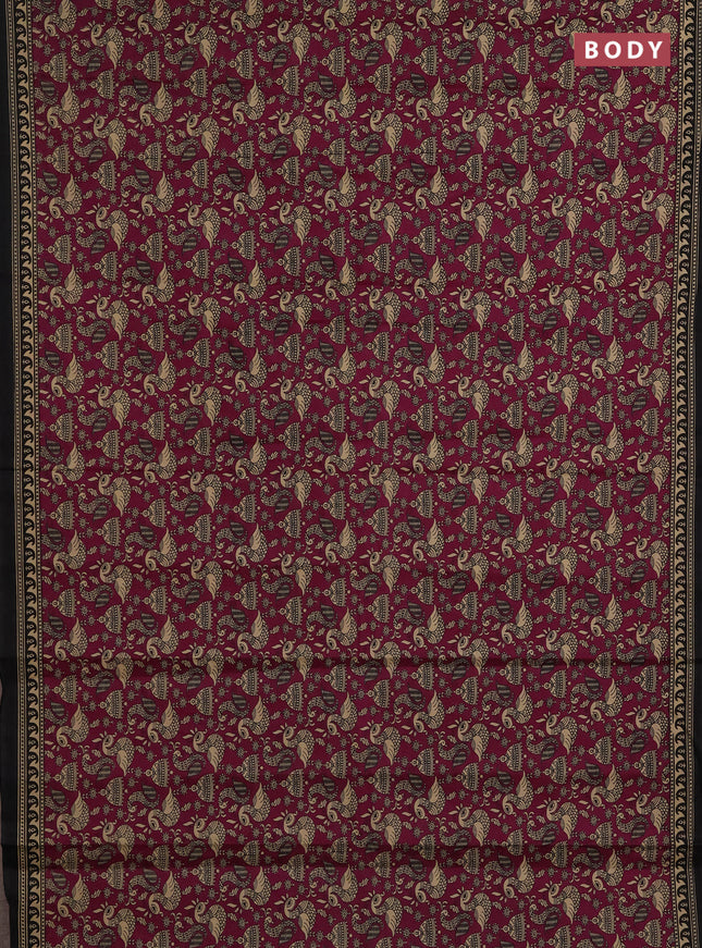 Muslin cotton saree purple and black with allover kalamkari prints and printed border