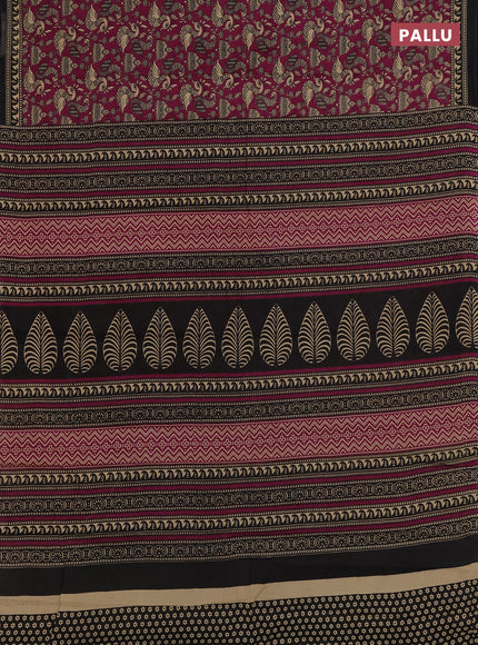 Muslin cotton saree purple and black with allover kalamkari prints and printed border