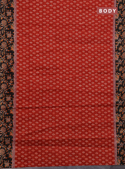 Muslin cotton saree maroon and black with allover dabu prints and printed border