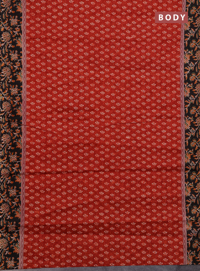 Muslin cotton saree maroon and black with allover dabu prints and printed border