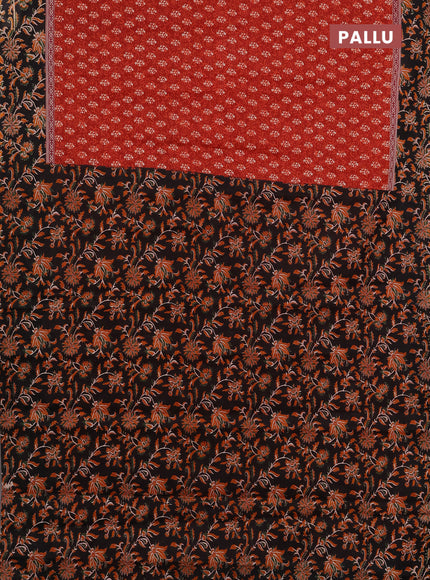 Muslin cotton saree maroon and black with allover dabu prints and printed border
