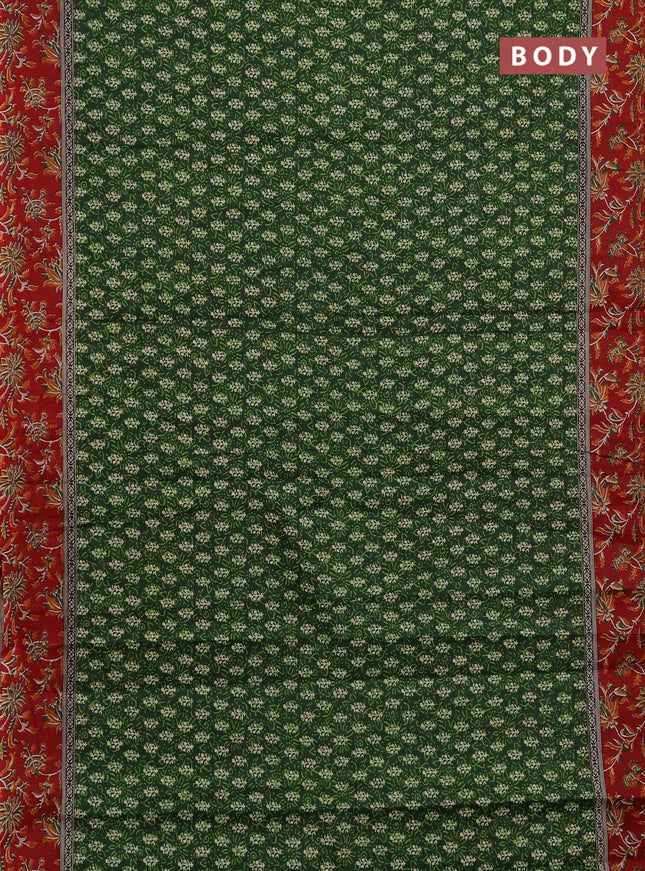 Muslin cotton saree green and maroon with allover dabu prints and printed border