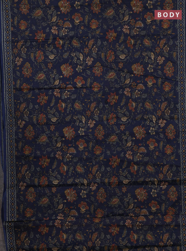 Muslin cotton saree blue with allover kalamkari prints and printed border