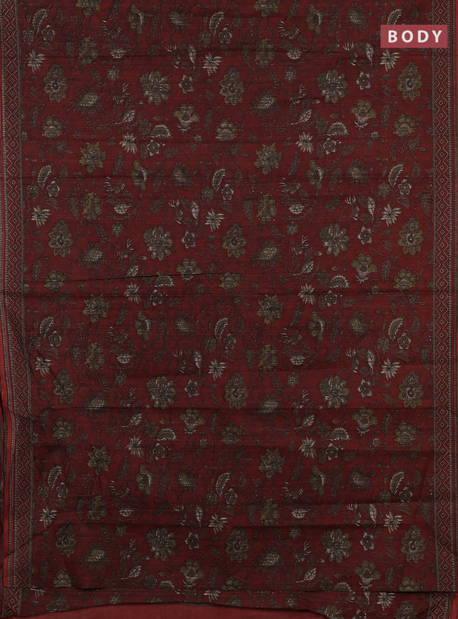 Muslin cotton saree maroon with allover kalamkari prints and printed border