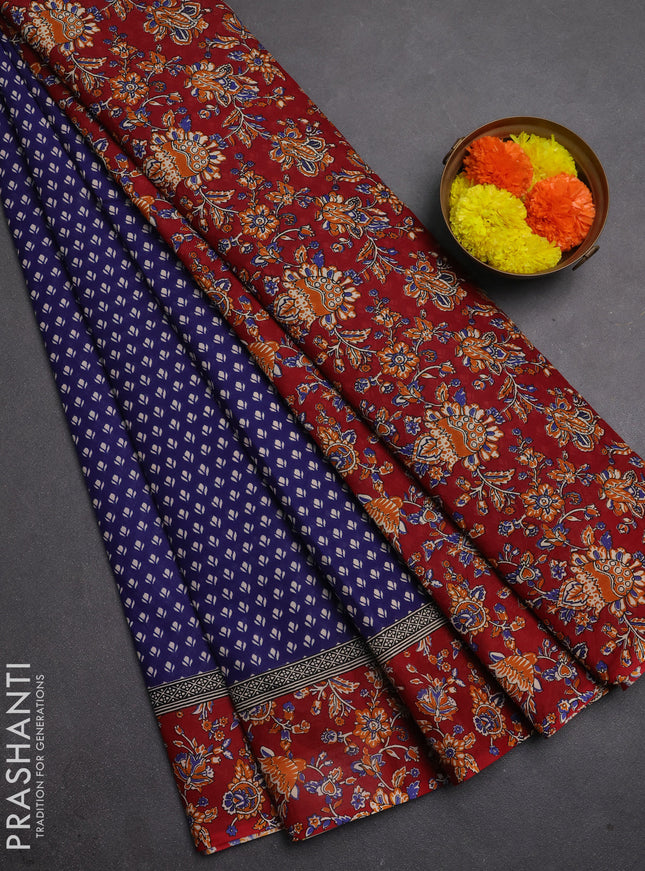 Muslin cotton saree navy blue and maroon with allover butta prints and printed border
