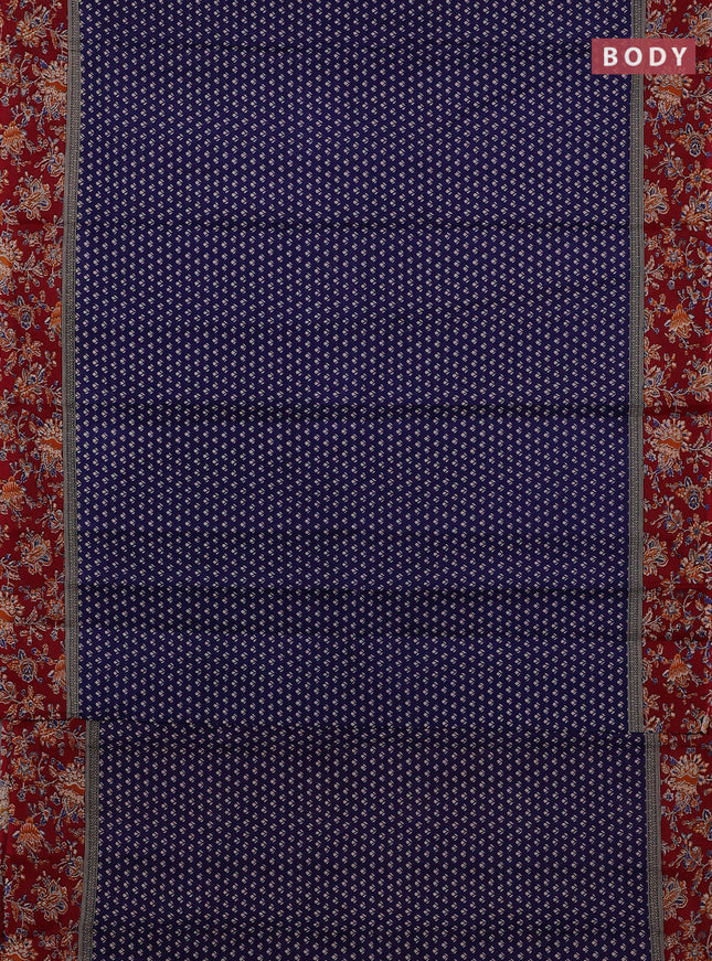 Muslin cotton saree navy blue and maroon with allover butta prints and printed border