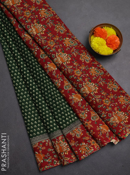Muslin cotton saree bottle green and maroon with allover butta prints and printed border