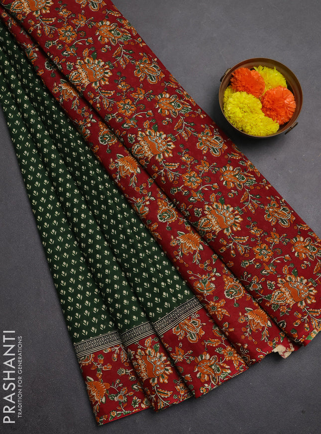 Muslin cotton saree bottle green and maroon with allover butta prints and printed border