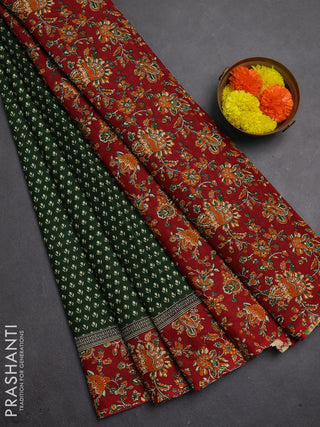 Muslin cotton saree bottle green and maroon with allover butta prints and printed border