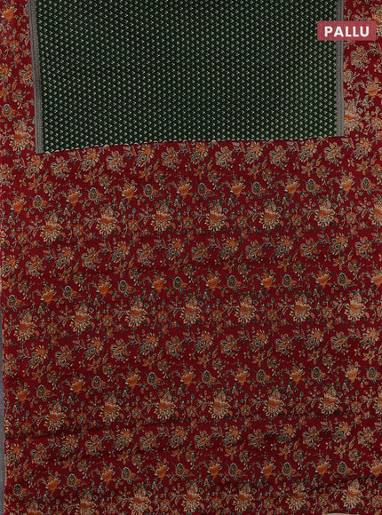 Muslin cotton saree bottle green and maroon with allover butta prints and printed border