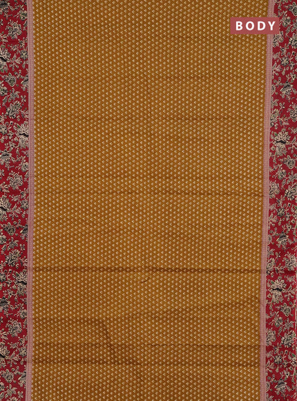 Muslin cotton saree dark mustard and maroon with allover butta prints and printed border