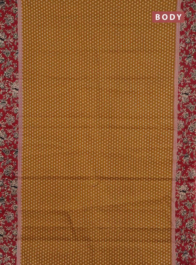 Muslin cotton saree dark mustard and maroon with allover butta prints and printed border