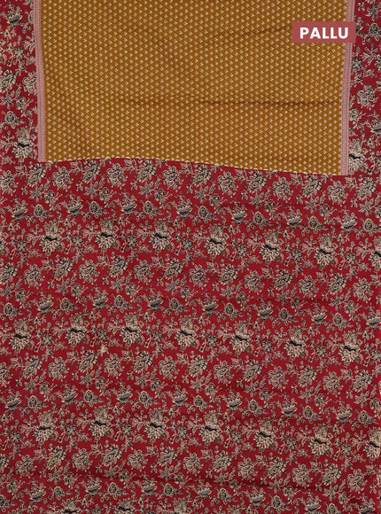 Muslin cotton saree dark mustard and maroon with allover butta prints and printed border