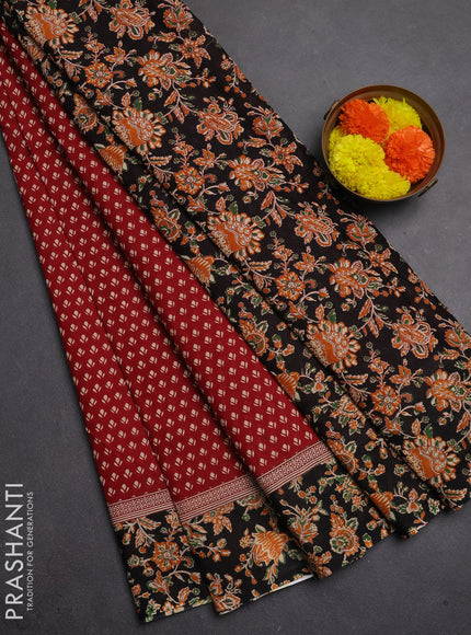 Muslin cotton saree maroon and black with allover butta prints and printed border
