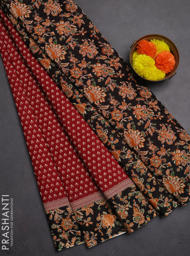 Muslin cotton saree maroon and black with allover butta prints and printed border
