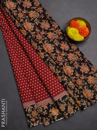 Muslin cotton saree maroon and black with allover butta prints and printed border
