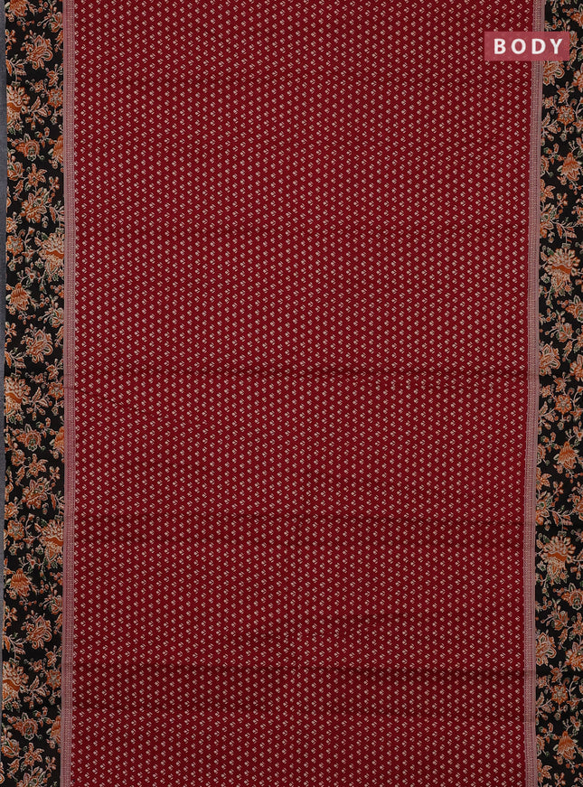 Muslin cotton saree maroon and black with allover butta prints and printed border