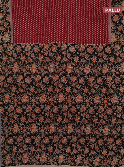 Muslin cotton saree maroon and black with allover butta prints and printed border