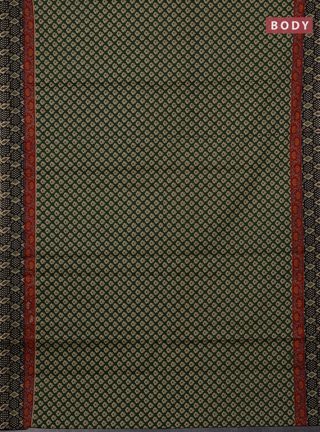 Muslin cotton saree green and black with allover butta prints and printed border