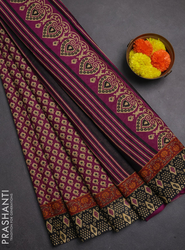 Muslin cotton saree purple with allover butta prints and printed border