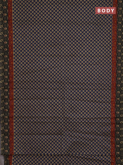 Muslin cotton saree blue and black with allover butta prints and printed border