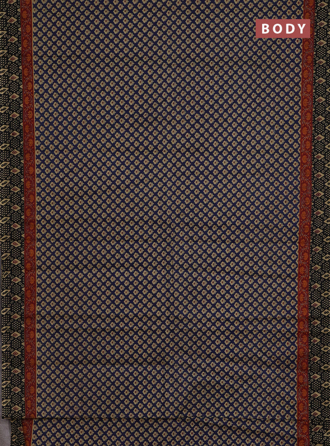 Muslin cotton saree blue and black with allover butta prints and printed border