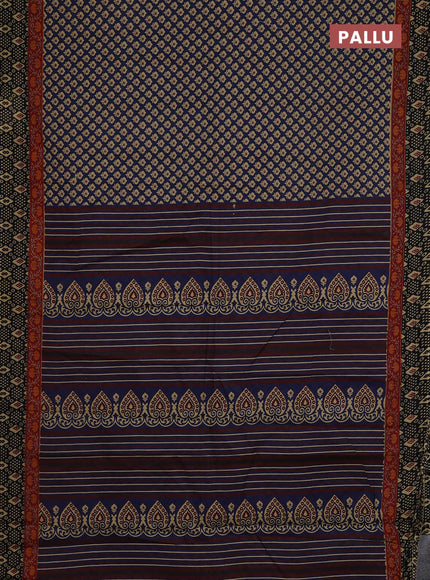 Muslin cotton saree blue and black with allover butta prints and printed border