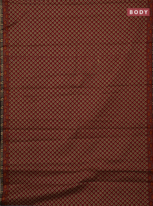 Muslin cotton saree maroon with allover butta prints and printed border