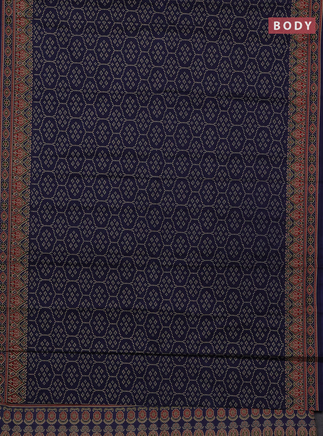 Muslin cotton saree navy blue with allover bandhani prints and printed border