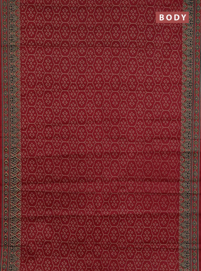 Muslin cotton saree maroon with allover bandhani prints and printed border