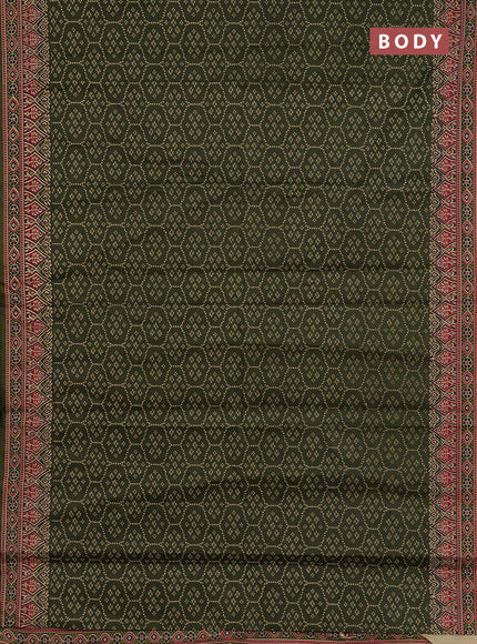 Muslin cotton saree olive green with allover bandhani prints and printed border
