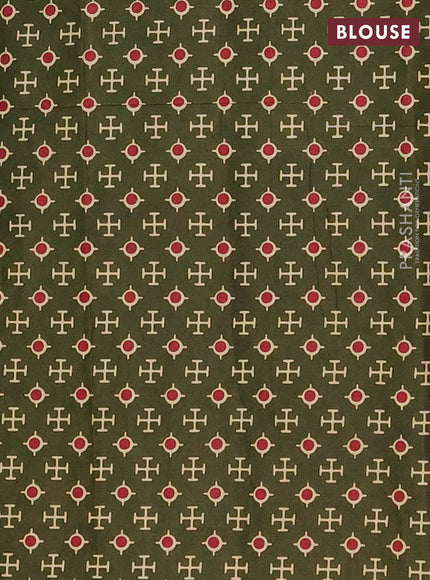 Muslin cotton saree olive green with allover bandhani prints and printed border