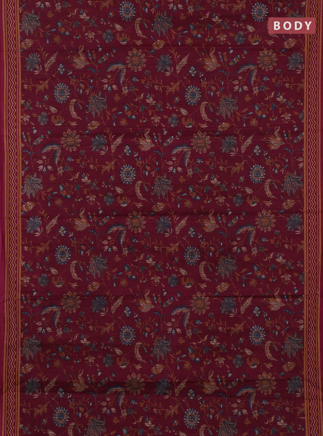 Muslin cotton saree purple with allover kalamkari prints and printed border