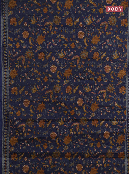 Muslin cotton saree dark grey with allover kalamkari prints and printed border